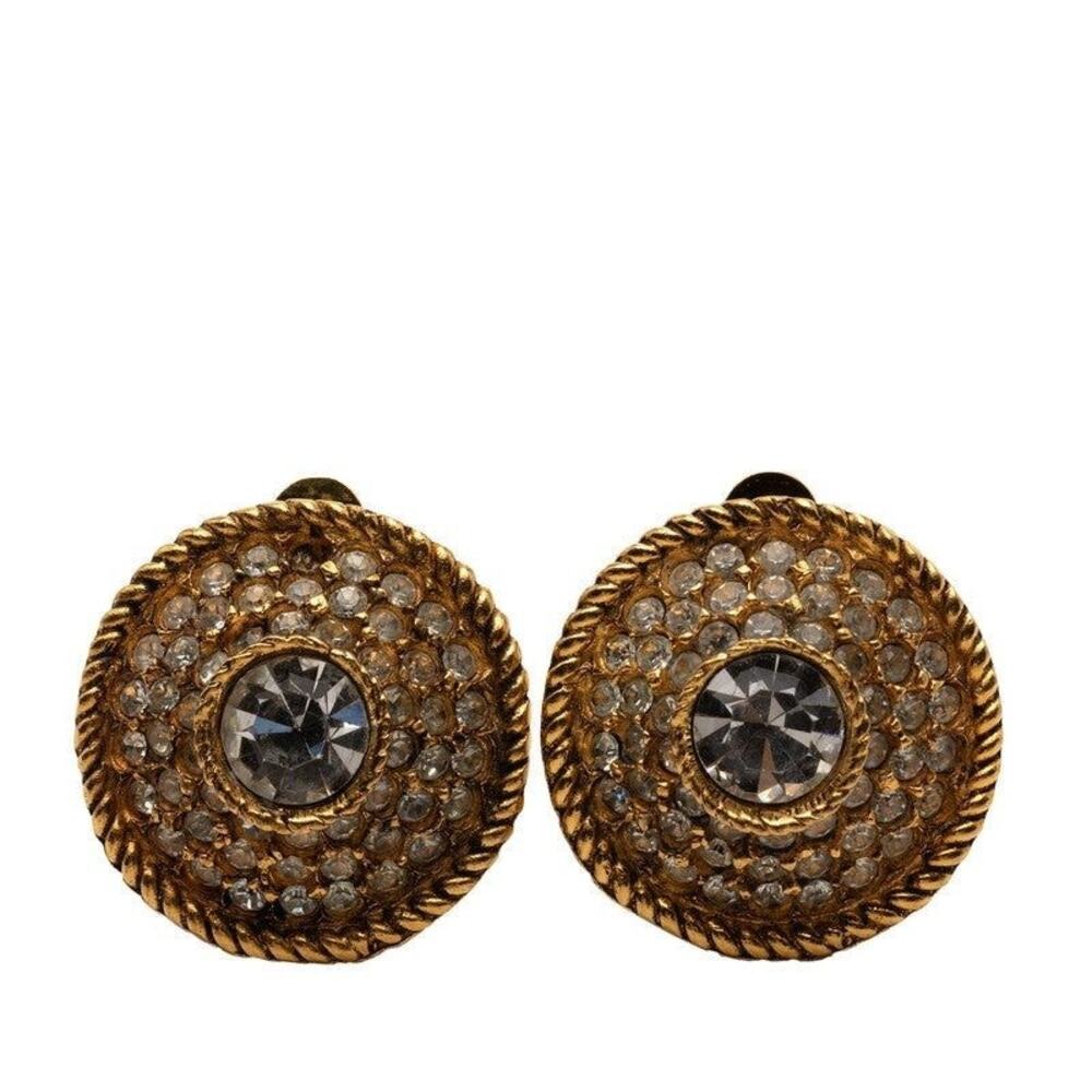 Chanel Round Bijoux Gold Plated Rhinestone Earrings